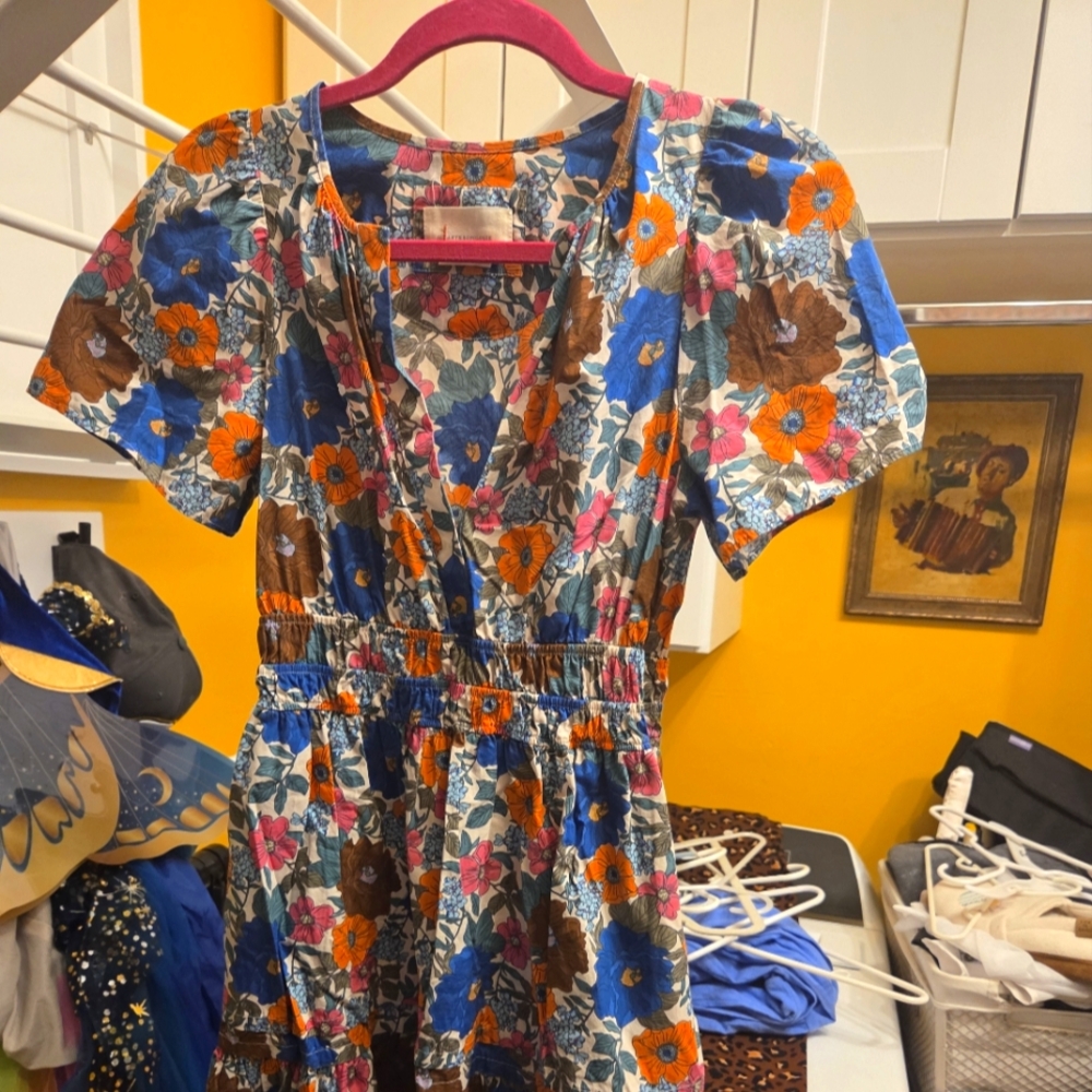 Anthropologie Floral V-Neck Dress with Short Sleeves